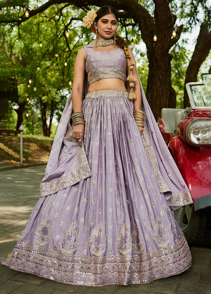 Purple Blended Silk Lehenga Set