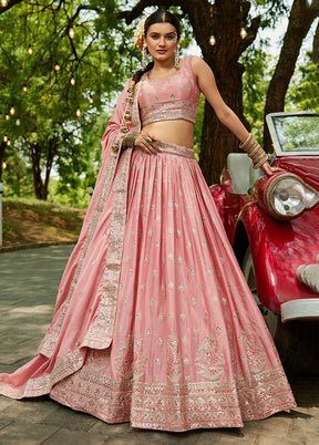 Pink Blended Silk Lehenga Set