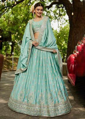 Green Blended Silk Lehenga Set