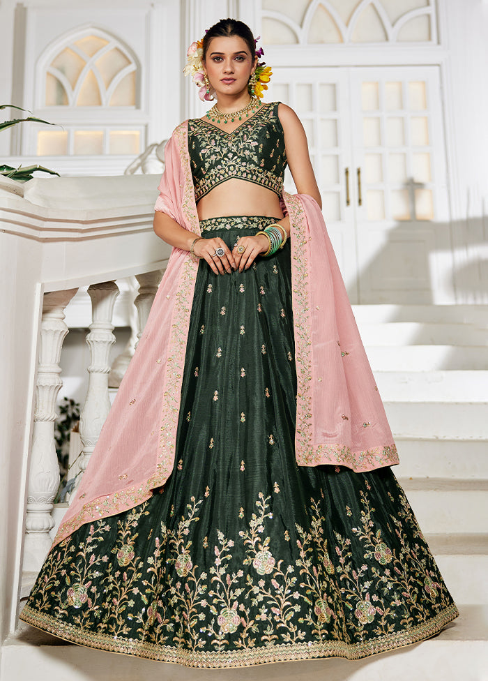 Green Blended Silk Lehenga Set