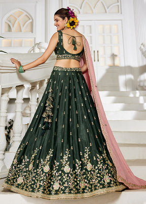 Green Blended Silk Lehenga Set
