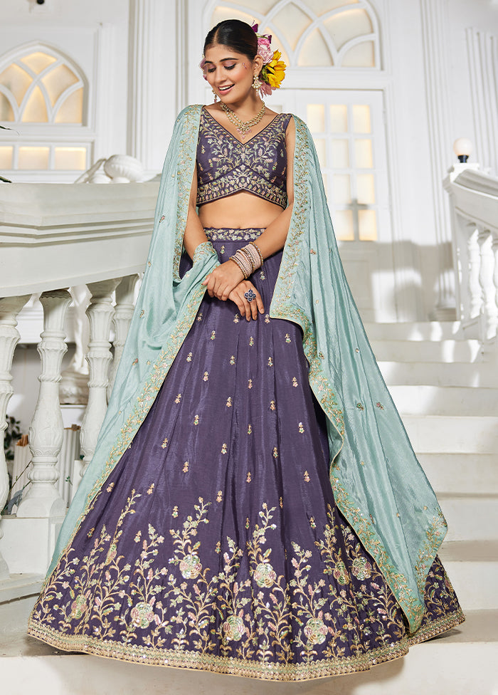 Purple Blended Silk Lehenga Set