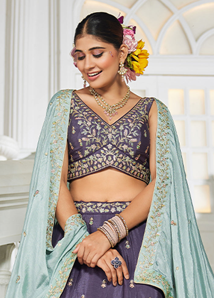Purple Blended Silk Lehenga Set