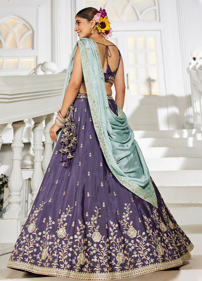 Purple Blended Silk Lehenga Set