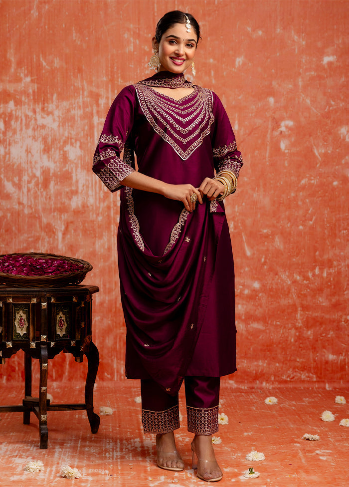 3 Pc Purple Silk Suit Set