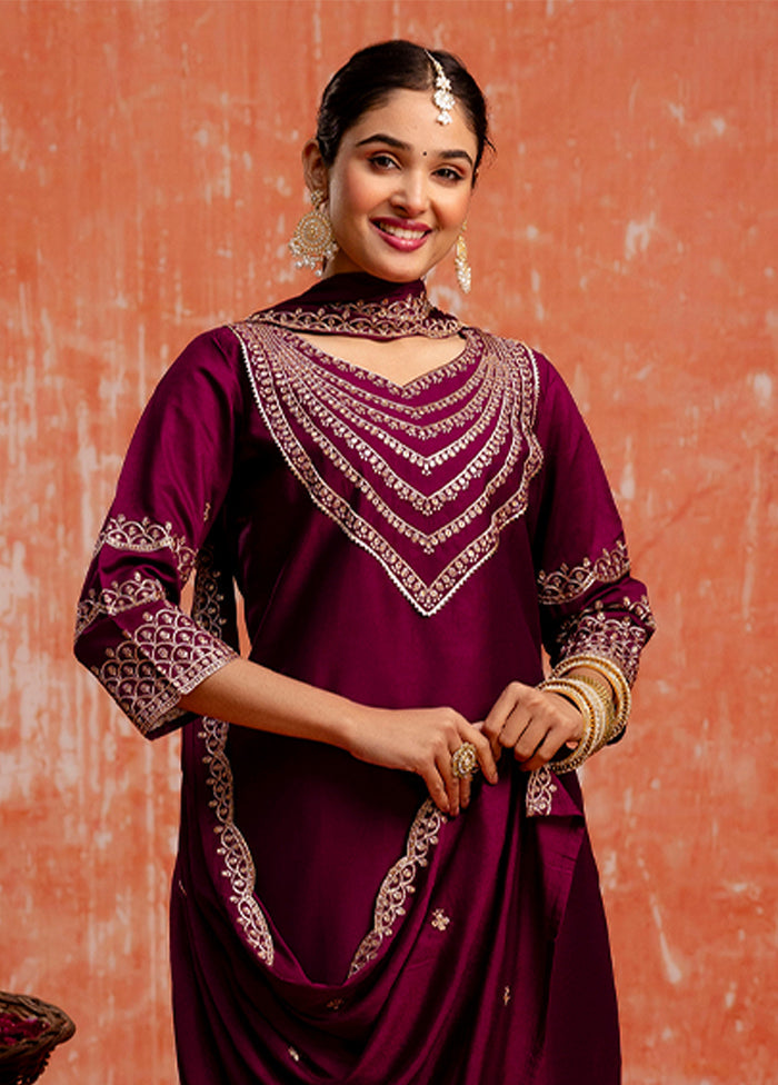 3 Pc Purple Silk Suit Set