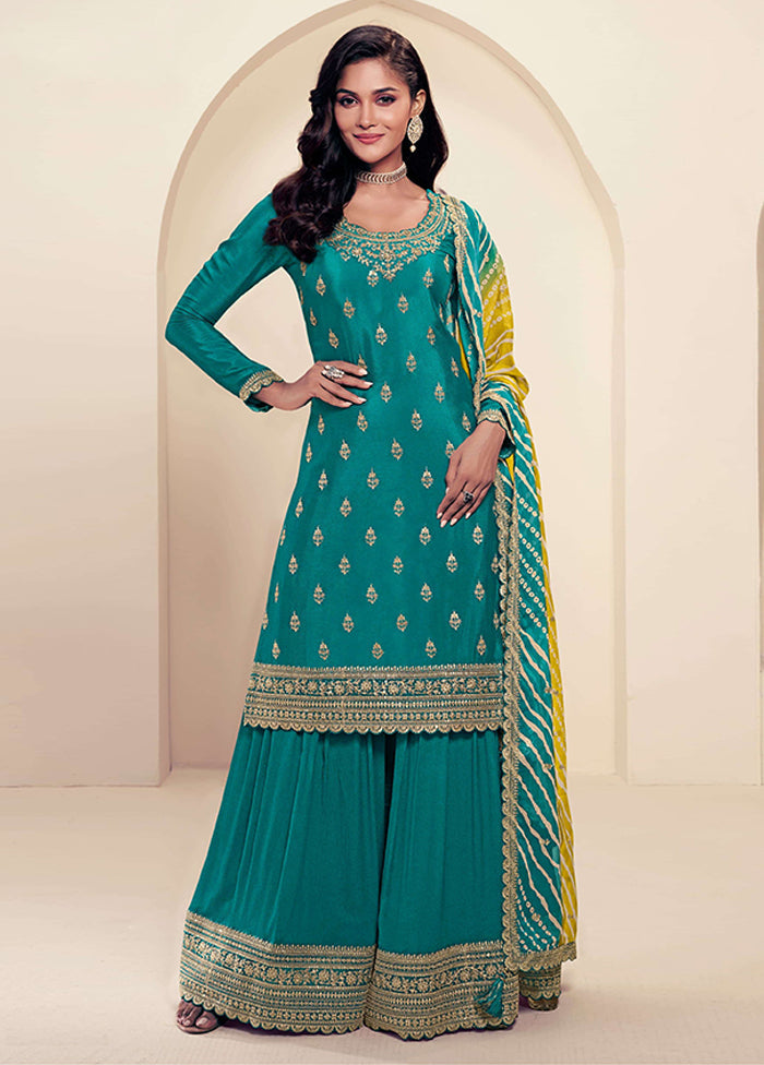 3 Pc Green Silk Suit Set