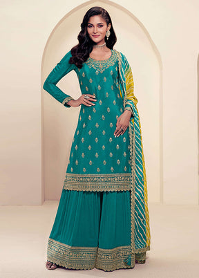 3 Pc Green Silk Suit Set