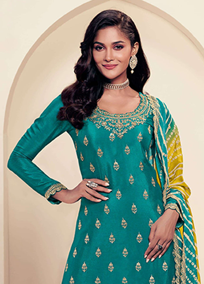 3 Pc Green Silk Suit Set