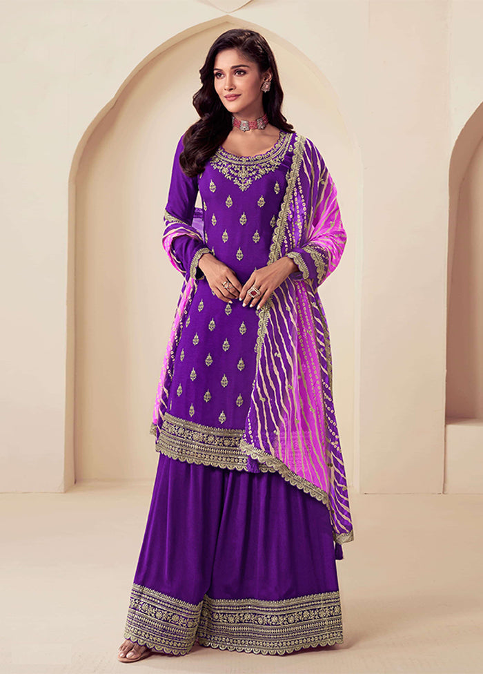 3 Pc Purple Silk Suit Set
