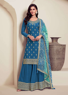 3 Pc Blue Silk Suit Set