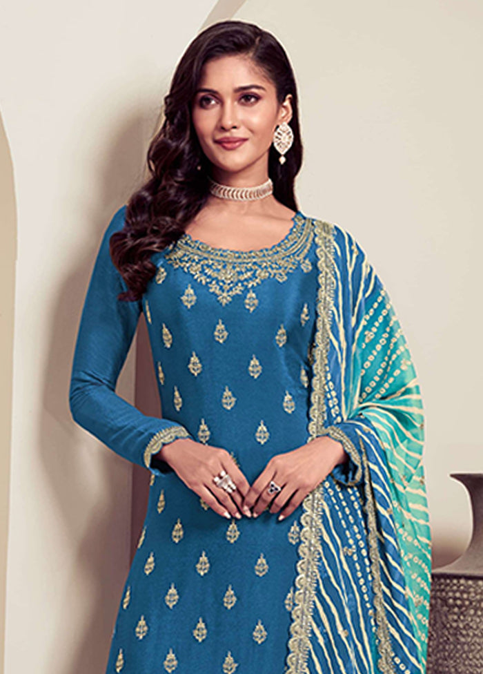 3 Pc Blue Silk Suit Set
