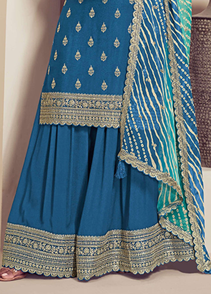 3 Pc Blue Silk Suit Set