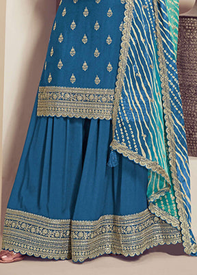 3 Pc Blue Silk Suit Set