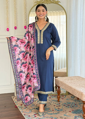 3 Pc Blue Silk Suit Set