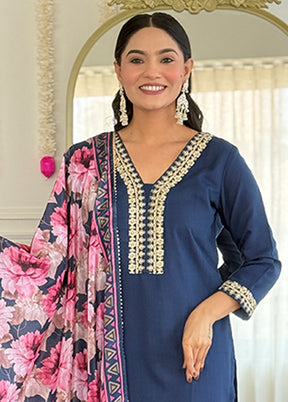 3 Pc Blue Silk Suit Set