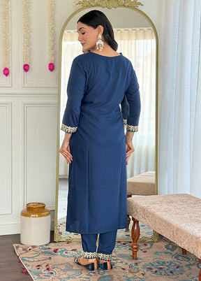 3 Pc Blue Silk Suit Set