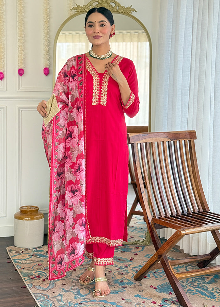 3 Pc Pink Silk Suit Set