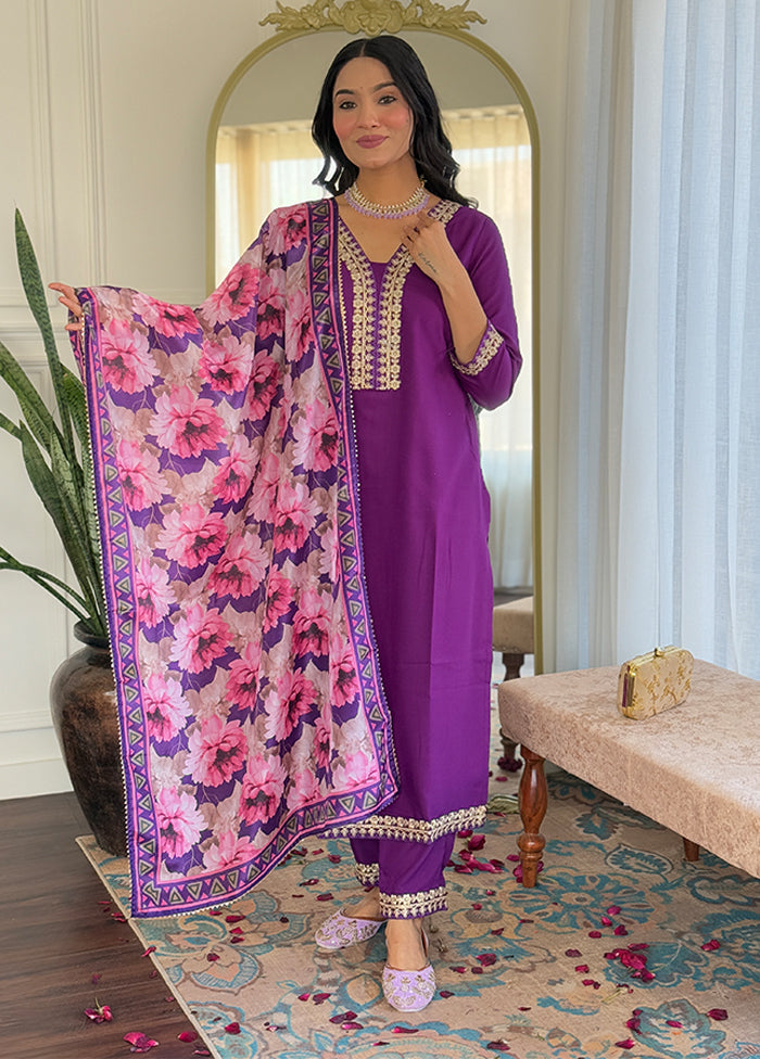 3 Pc Purple Silk Suit Set