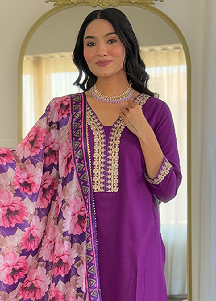 3 Pc Purple Silk Suit Set