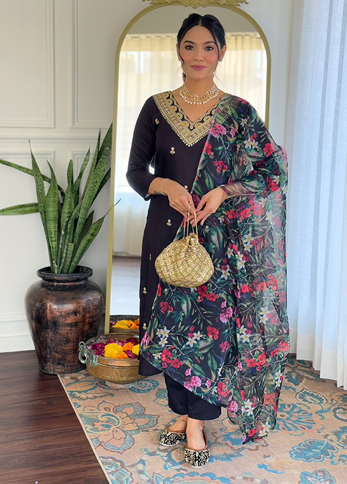 3 Pc Black Silk Suit Set