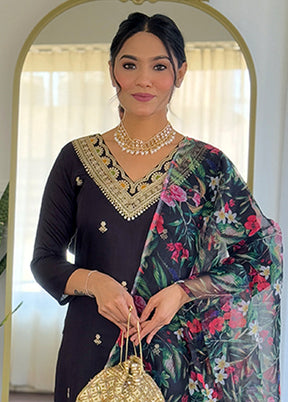 3 Pc Black Silk Suit Set
