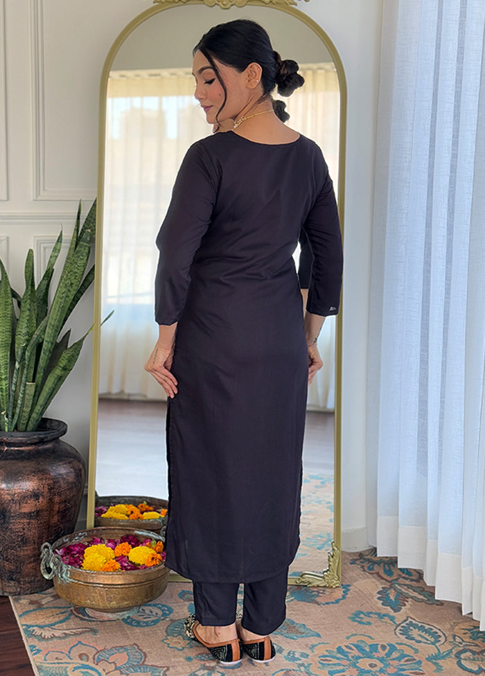 3 Pc Black Silk Suit Set