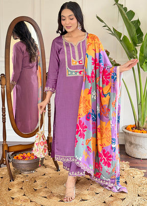 3 Pc Purple Silk Suit Set