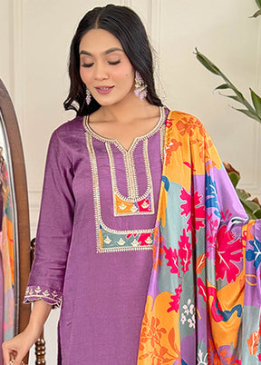 3 Pc Purple Silk Suit Set