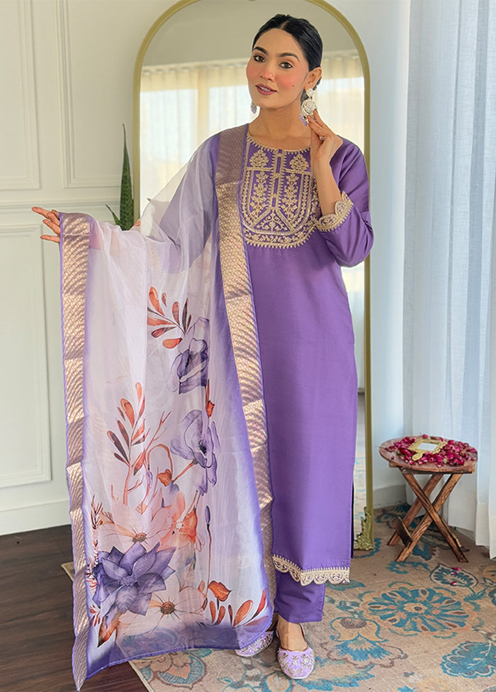 3 Pc Purple Silk Suit Set