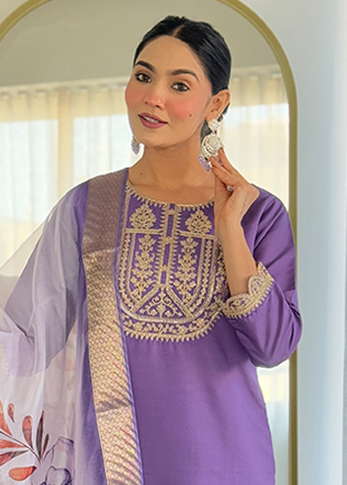 3 Pc Purple Silk Suit Set