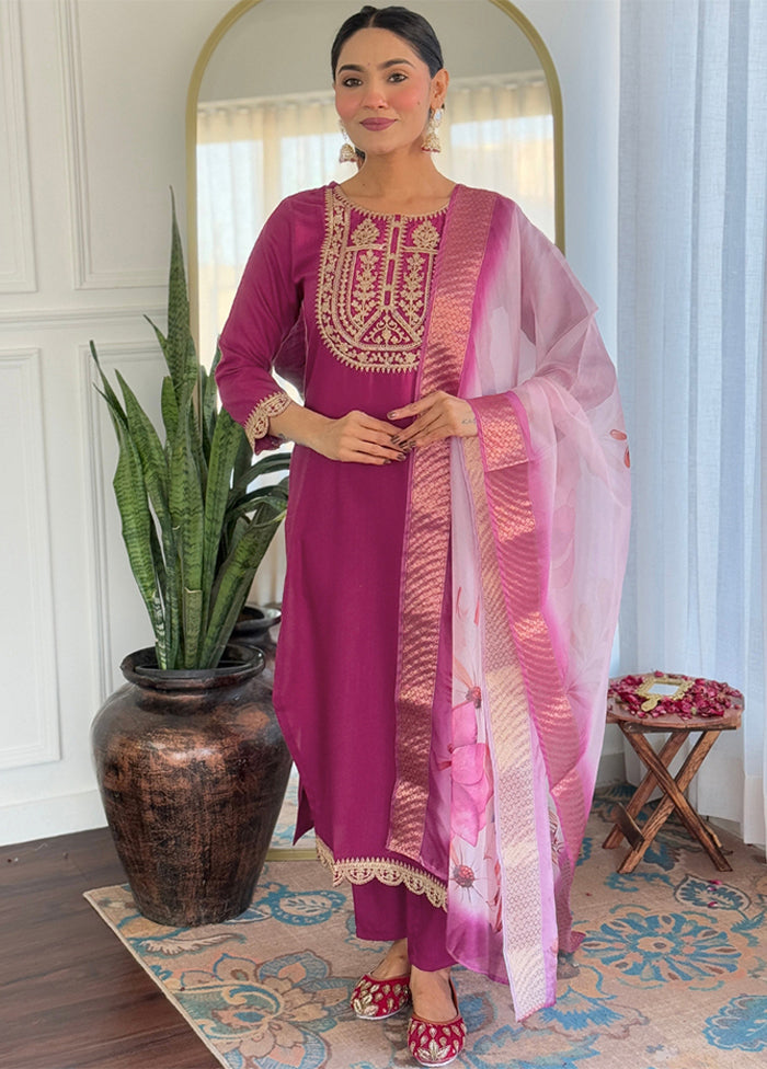 3 Pc Purple Silk Suit Set