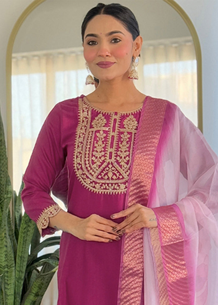 3 Pc Purple Silk Suit Set