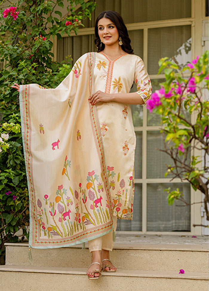 3 Pc Brown Silk Suit Set
