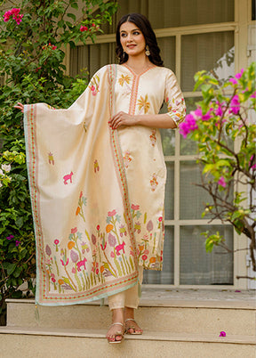 3 Pc Brown Silk Suit Set