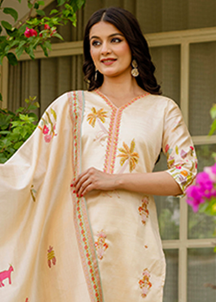 3 Pc Brown Silk Suit Set