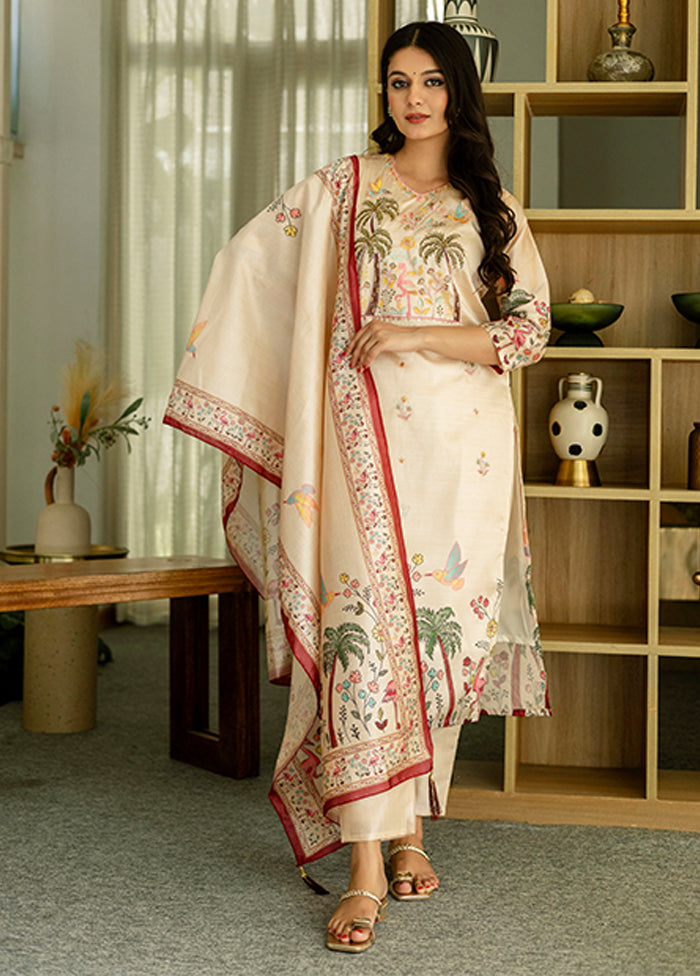 3 Pc Brown Silk Suit Set