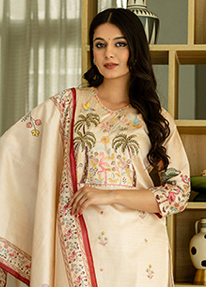 3 Pc Brown Silk Suit Set