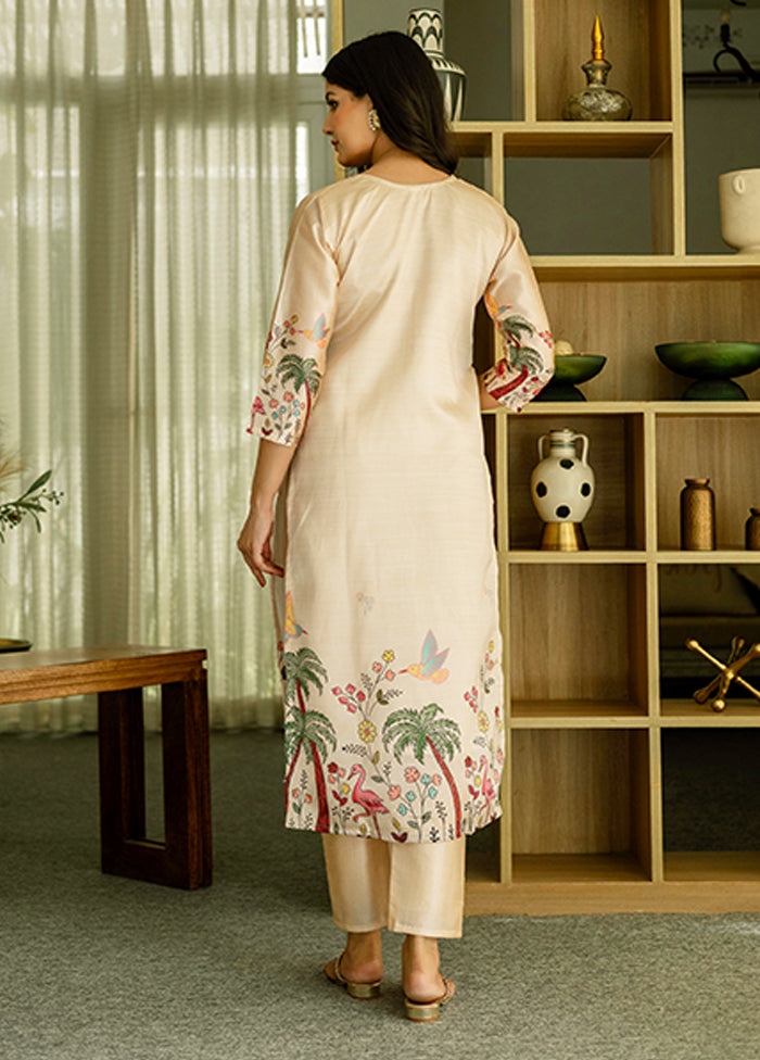 3 Pc Brown Silk Suit Set