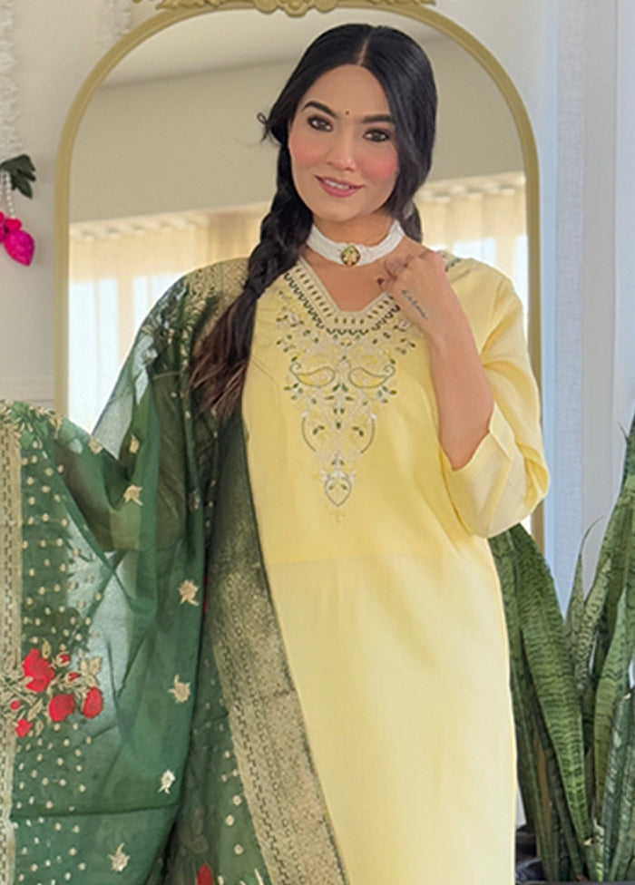3 Pc Yellow Silk Suit Set
