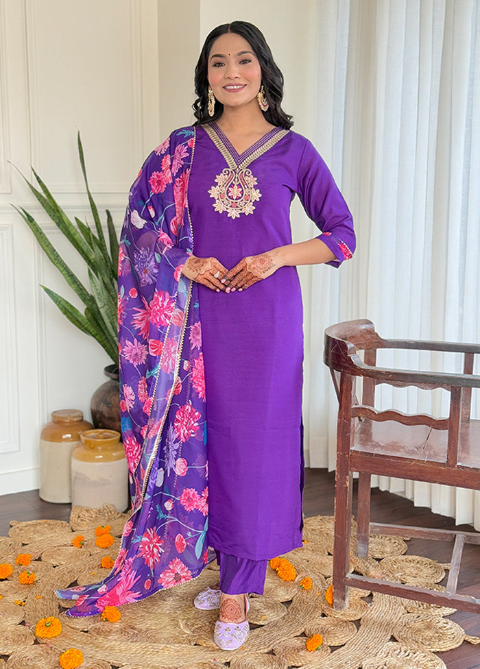 3 Pc Purple Silk Suit Set