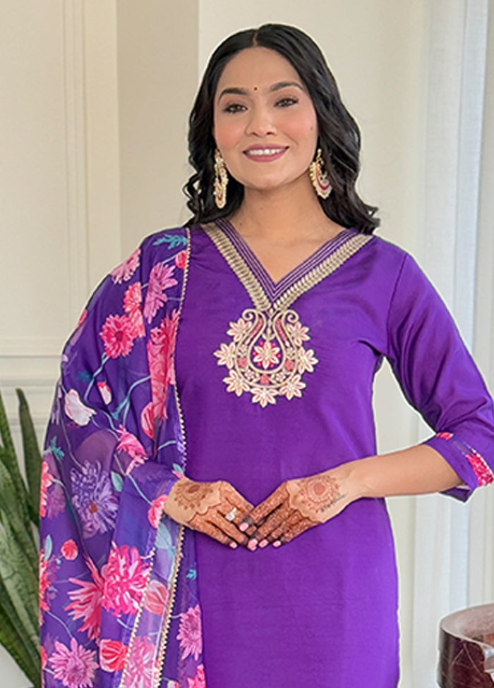 3 Pc Purple Silk Suit Set
