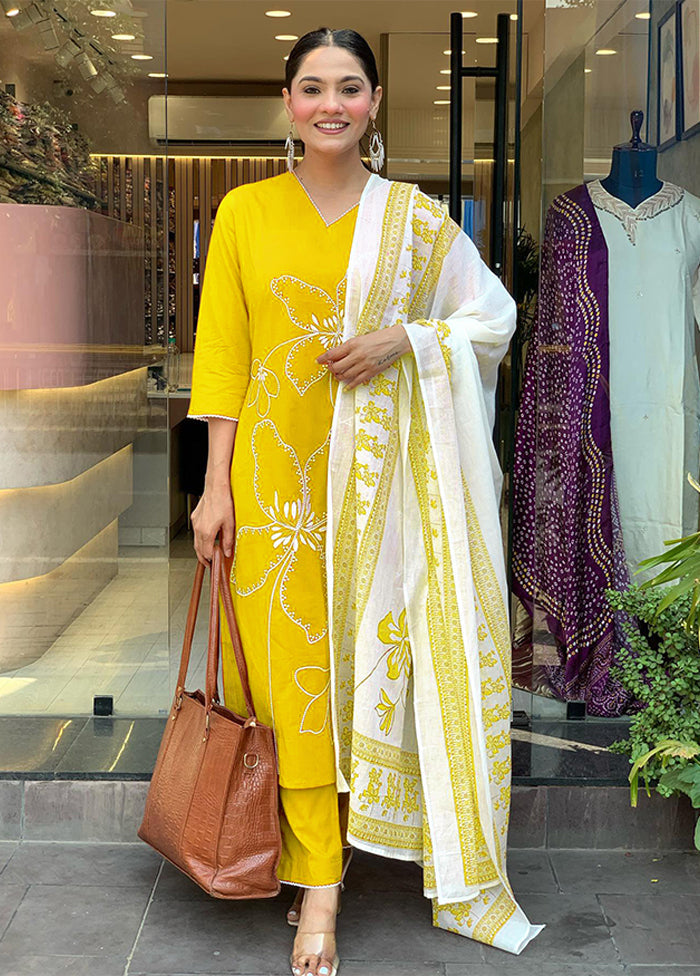 3 Pc Yellow Silk Suit Set
