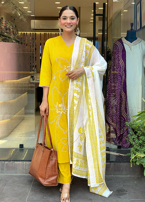 3 Pc Yellow Silk Suit Set