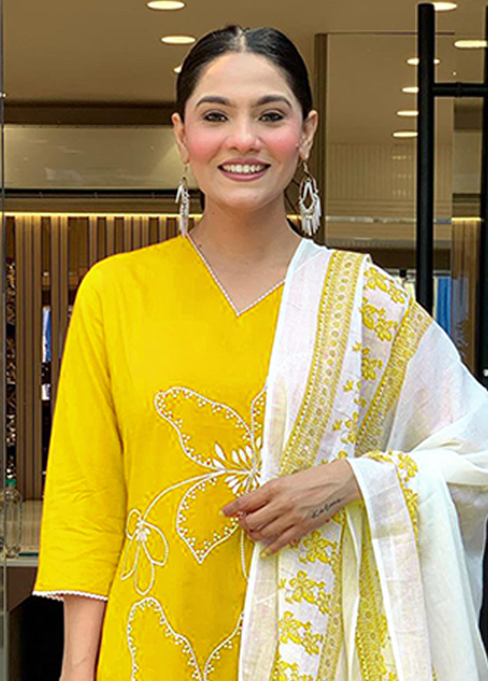 3 Pc Yellow Silk Suit Set