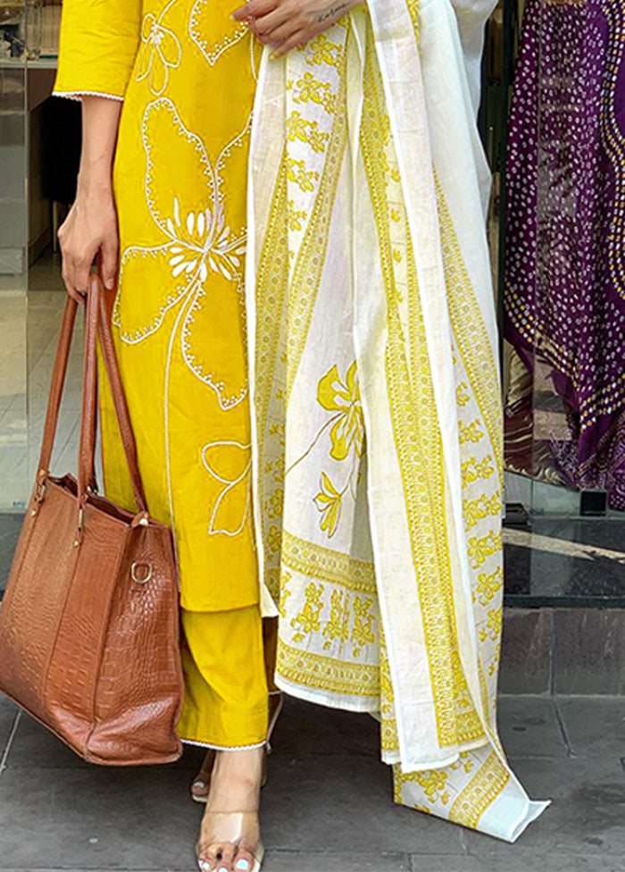 3 Pc Yellow Silk Suit Set