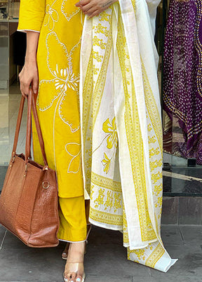 3 Pc Yellow Silk Suit Set