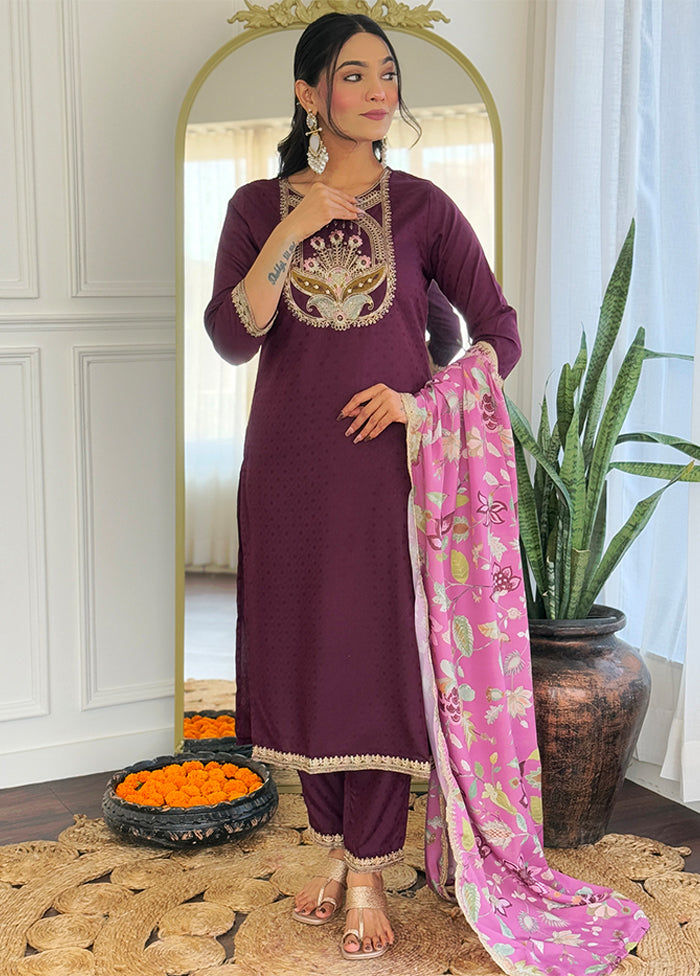 3 Pc Wine Silk Suit Set