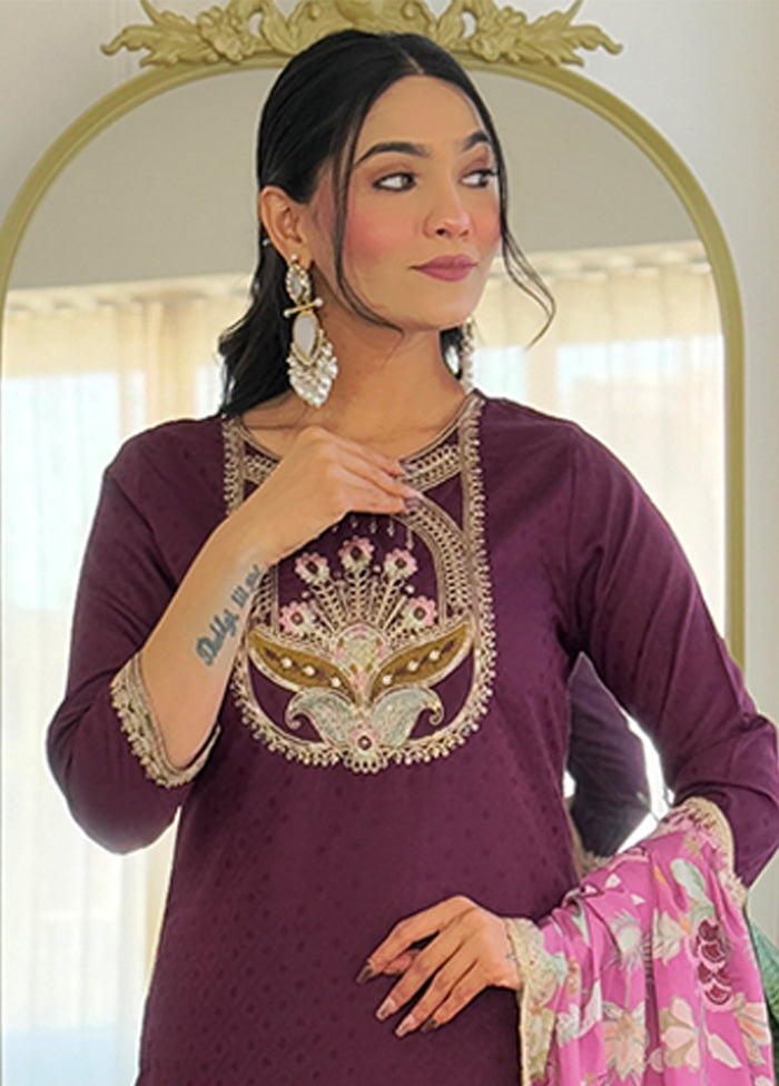 3 Pc Wine Silk Suit Set