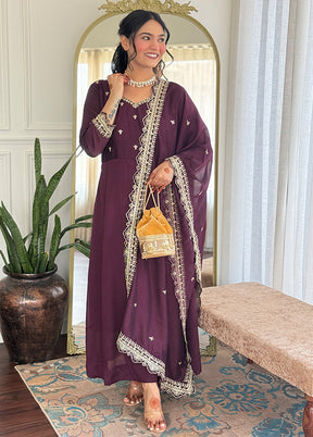 3 Pc Wine Silk Suit Set